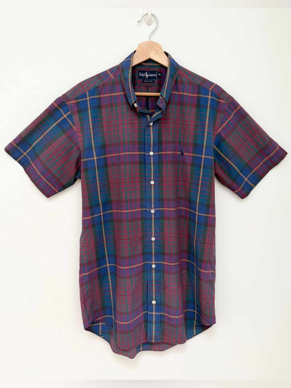 90s Ralph Lauren Short-Sleeve Madras Plaid Button-Down Shirt - XL